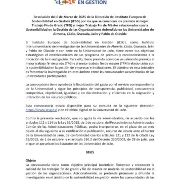 Premio mejor trabajo fin de grado y al mejor trabajo fin de máster relacionados con la sostenibilidad en la gestión de empresas e instituciones