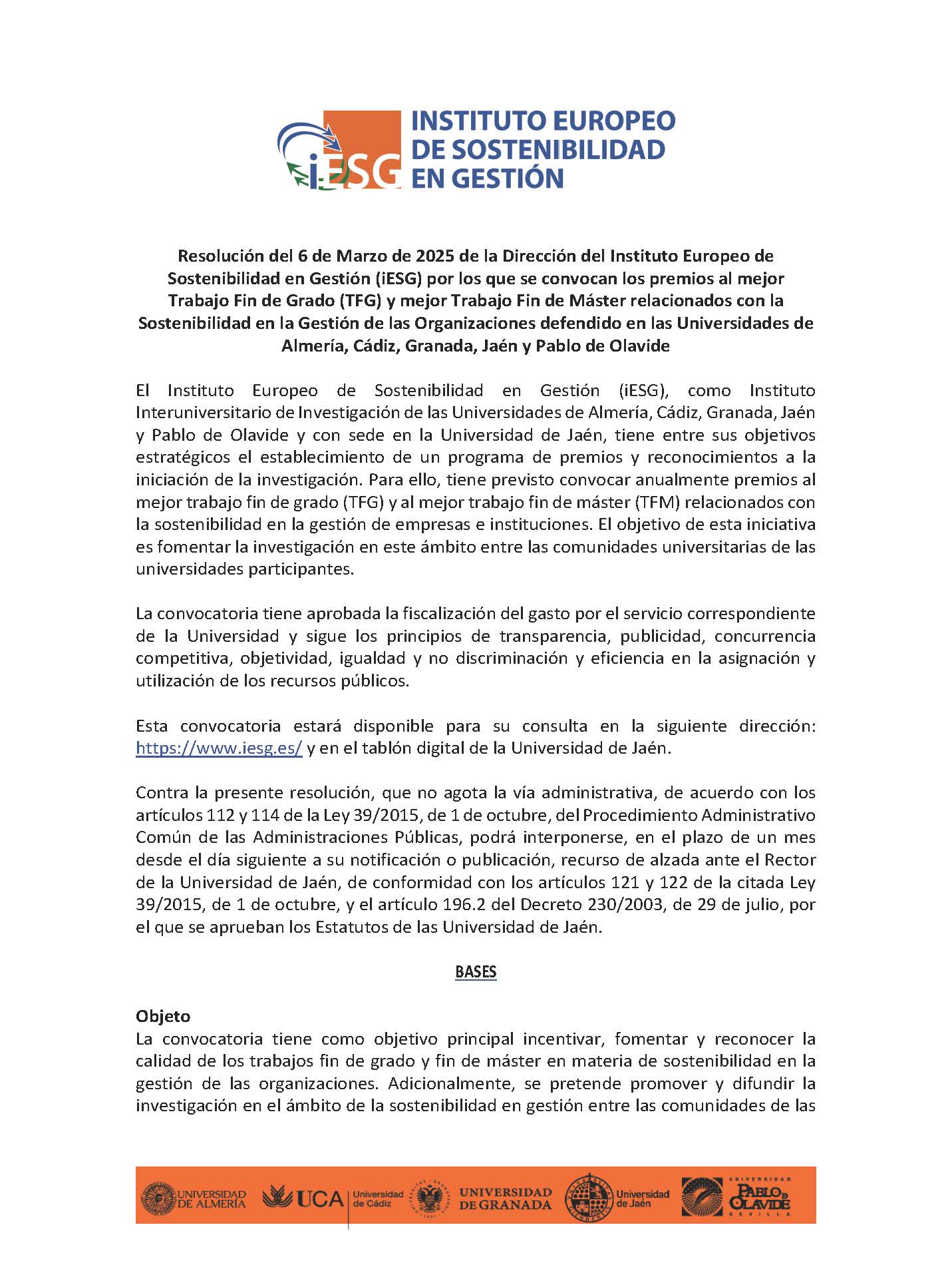 Premio mejor trabajo fin de grado y al mejor trabajo fin de máster relacionados con la sostenibilidad en la gestión de empresas e instituciones