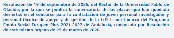 Oferta de empleo en la Universidad Pablo de Olavide